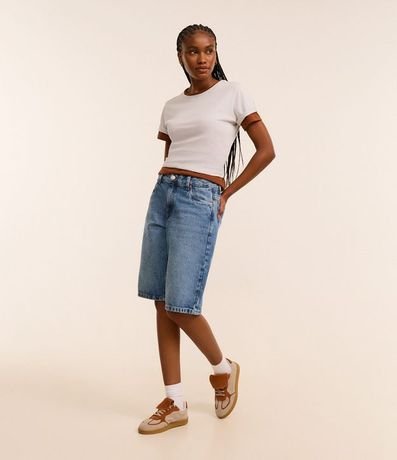 Blusa Alargada Básica en Algodón con Cuello Redondo y Manga Corta 3