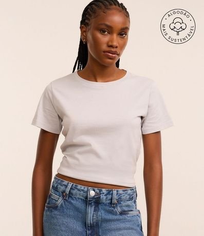 Blusa Alargada Básica en Algodón con Cuello Redondo y Manga Corta