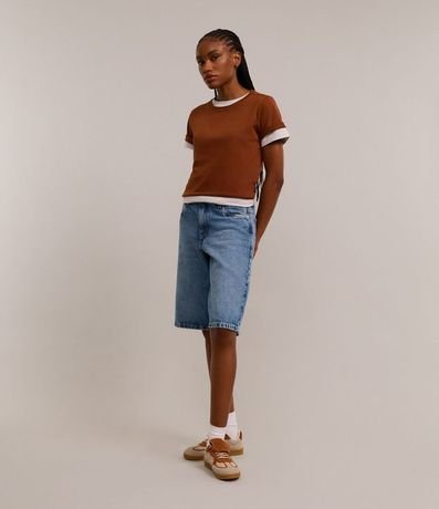 Blusa Alargada Básica en Algodón con Cuello Redondo y Manga Corta 3