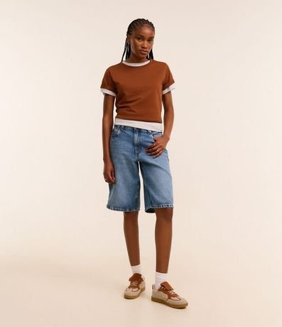 Blusa Alargada Básica en Algodón con Cuello Redondo y Manga Corta 5