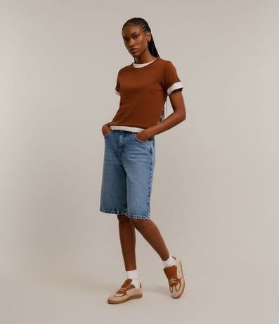 Blusa Alargada Básica en Algodón con Cuello Redondo y Manga Corta 6