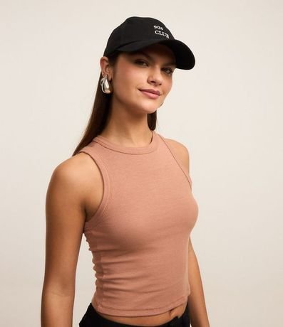 Blusa Cropped sin Manga en Ribana con Cuello Redondo 1