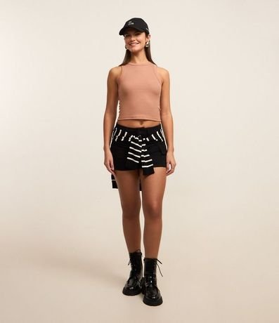 Blusa Cropped sin Manga en Ribana con Cuello Redondo 2