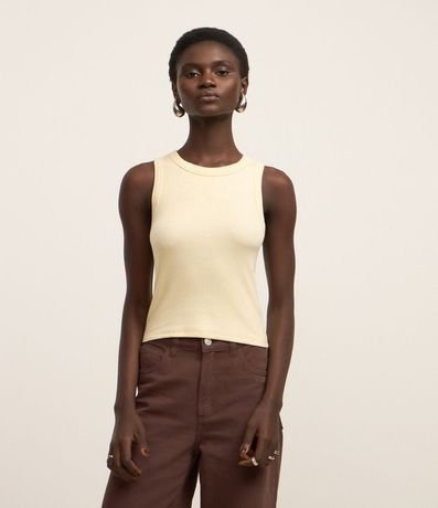 Blusa Cropped sin Manga en Ribana con Cuello Redondo