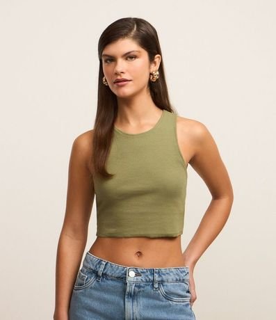 Blusa Cropped sin Mangas en Algodón Acanalado 1