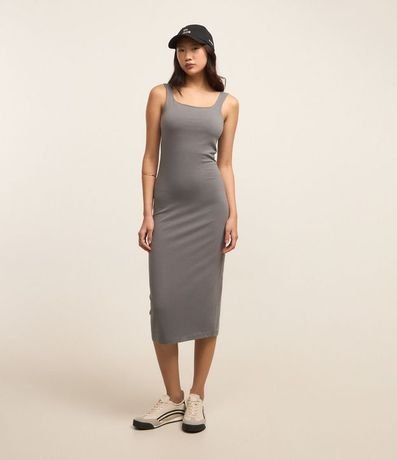 Vestido Midi en Algodón con Escote Cuadrado