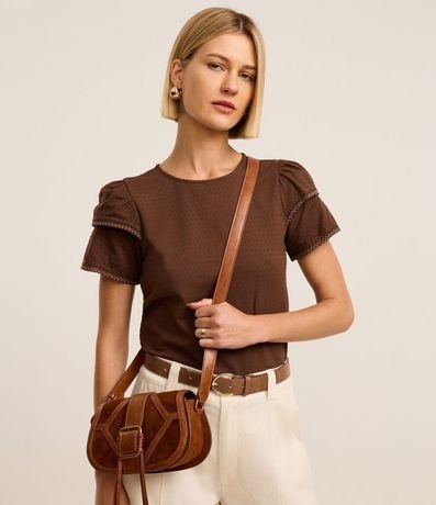 Blusa en Algodón con Detalle en Efecto Ganchillo en la Manga