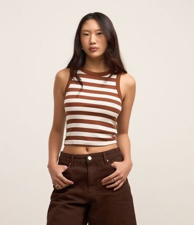 Blusa Musculosa en Viscosa Rayada y con Textura