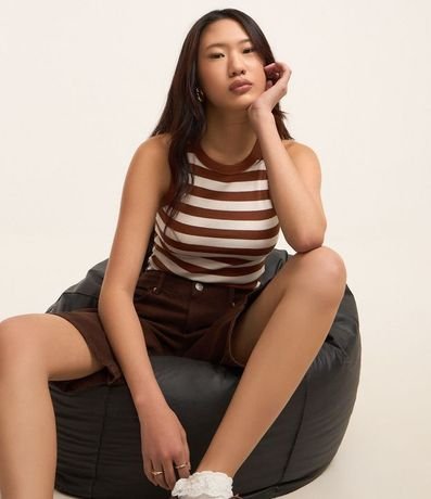 Blusa Musculosa en Viscosa Rayada y con Textura 3