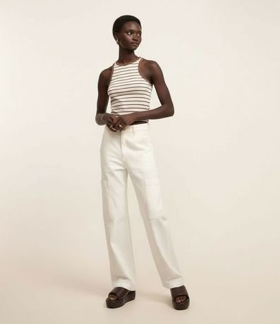 Musculosa en Rib Rayada con Bies Contrastante