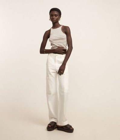 Musculosa en Rib Rayada con Bies Contrastante 2