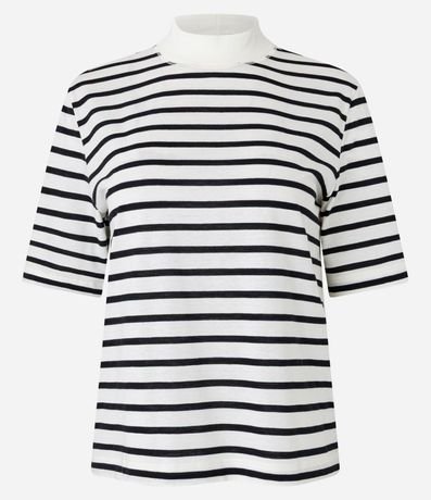 Remera en Algodón con Cuello Alto y Rayas 4