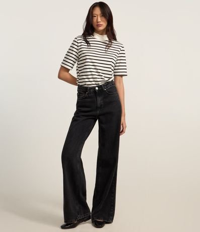 Remera en Algodón con Cuello Alto y Rayas 2