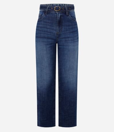 Pantalón Recto Cropped en Jeans con Terminación Deshilachada y Cinturón con Hebilla 5