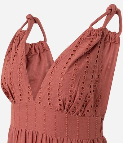 Vestido Evasê en Laise con Bretel Torcido y Bordados Ahuecados 6