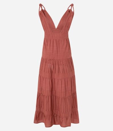 Vestido Evasê en Laise con Bretel Torcido y Bordados Ahuecados 7