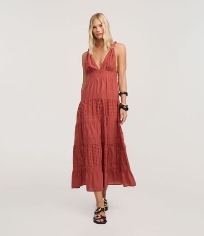 Vestido Evasê en Laise con Bretel Torcido y Bordados Ahuecados 2