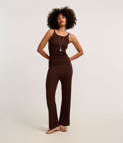 Pantalón Recto Cintura Alta en Punto con Mix de Puntos