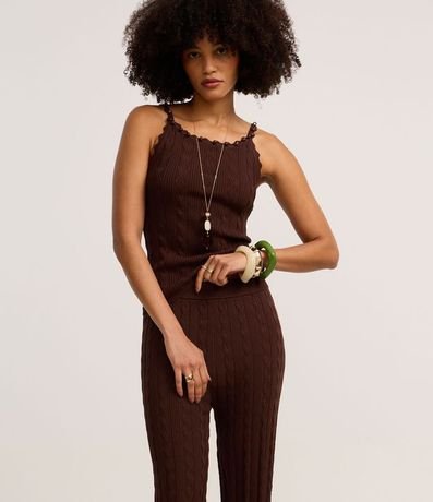 Pantalón Recto Cintura Alta en Punto con Mix de Puntos 2