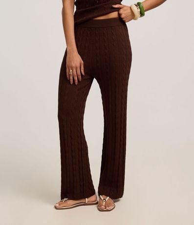 Pantalón Recto Cintura Alta en Punto con Mix de Puntos 3