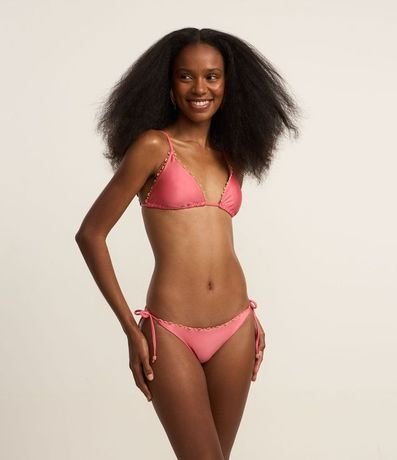 Bikini Top Triangular Fruncido en Microfibra Brillo con Adornos de Madera 2