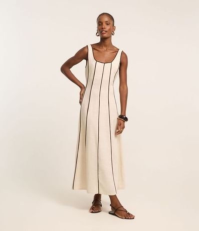 Vestido Evasê Largo en Viscolino con Bies Contrastante