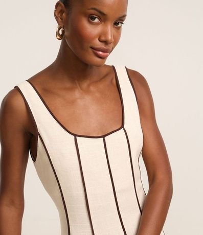 Vestido Evasê Largo en Viscolino con Bies Contrastante 3