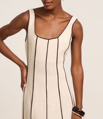 Vestido Evasê Largo en Viscolino con Bies Contrastante 4