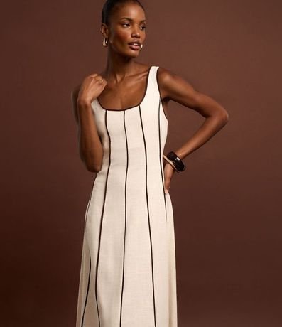 Vestido Evasê Largo en Viscolino con Bies Contrastante 5