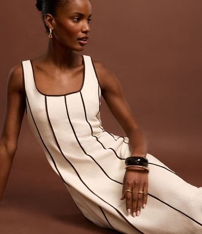 Vestido Evasê Largo en Viscolino con Bies Contrastante 6