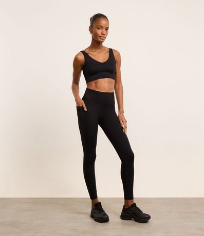 Pantalón Deportiva Legging en Microfibra con Pequeño Bolsillo Geométrico