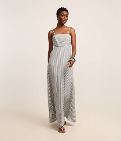 Vestido Largo Recto en Sarga Rayada y Asas 1