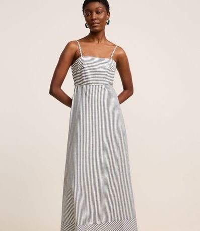 Vestido Largo Recto en Sarga Rayada y Asas 2