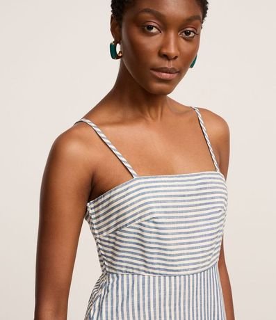 Vestido Largo Recto en Sarga Rayada y Asas 3