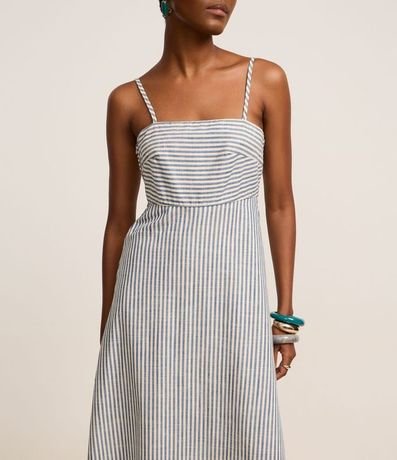 Vestido Largo Recto en Sarga Rayada y Asas 4