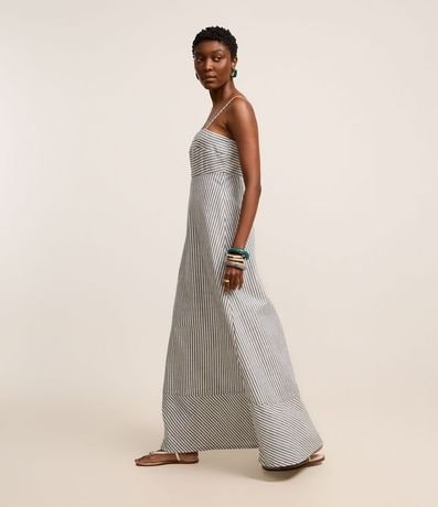 Vestido Largo Recto en Sarga Rayada y Asas 5