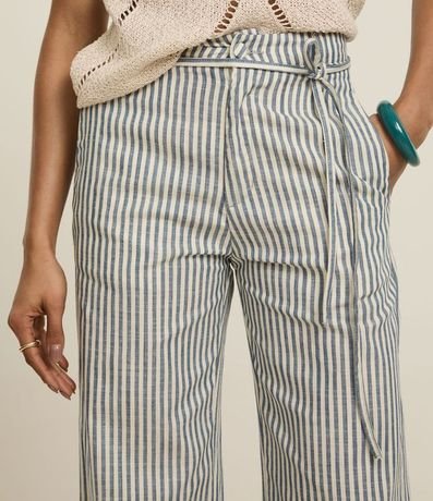 Pantalón Wide Leg en Sarga con Rayas y Cinturón Fino 3