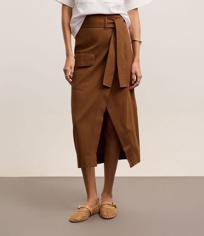 Pollera Sobre en Sarga con Cinturón y Bolsillo Cargo 3