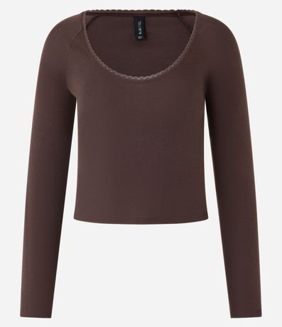 Blusa en Rib con Encaje en el Escote y Manga larga 5