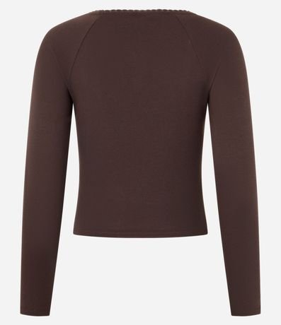 Blusa en Rib con Encaje en el Escote y Manga larga 6