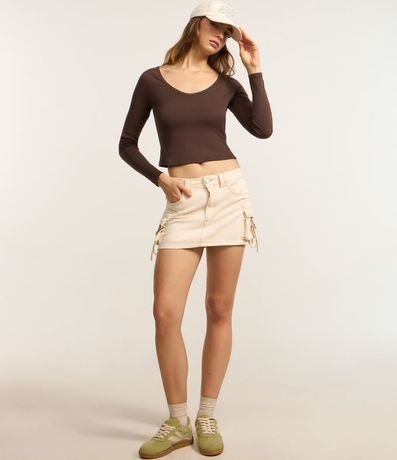 Blusa en Rib con Encaje en el Escote y Manga larga 3