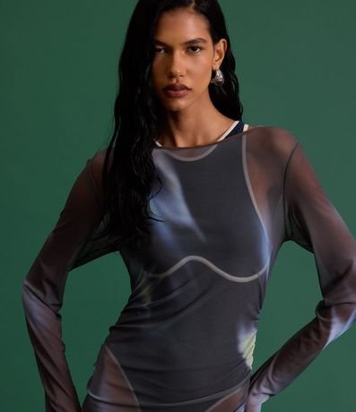 Vestido New Midi en Tule con Estampa Abstracta 2