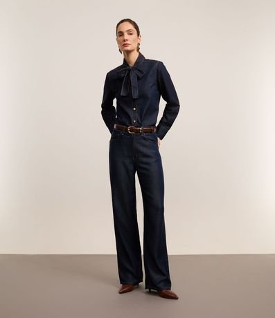 Pantalón Recto en Jeans Raw con Cintura Alta