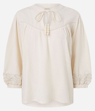 Blusa Bata en Cambraia con Bordado y Elástico en el Puño 5