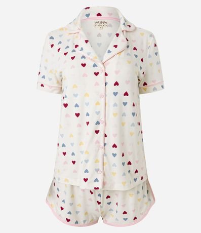 Pijama Americano Corto en Viscosa con Estampa de Corazones 4