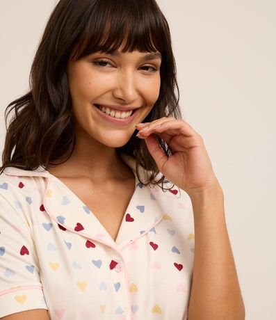 Pijama Americano Corto en Viscosa con Estampa de Corazones