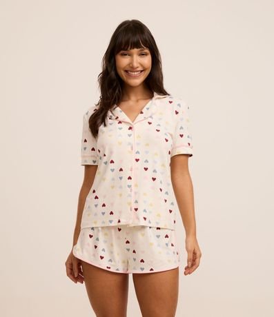 Pijama Americano Corto en Viscosa con Estampa de Corazones 2