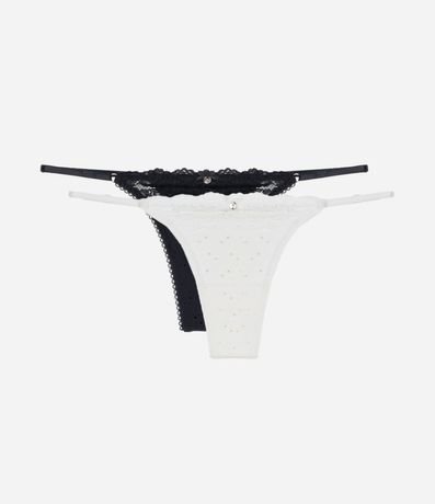 Kit 02 Bombachas Colaless Hilo Doble con Textura Perforada y Detalle de Encaje