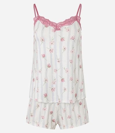 Pijama Short Doll en Viscosa con Estampa Rayada y Floral