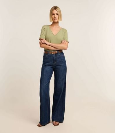 Blusa en Viscosa con Escote V y Manga Corta sin Estampa 6